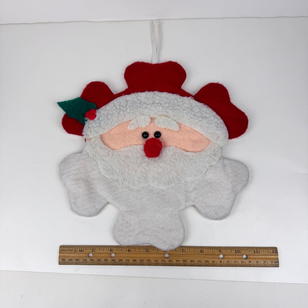 Vtg Felt Santa Face Snowflake Shape Hanging Decor‎ Christmas 11.5 inch diameter
